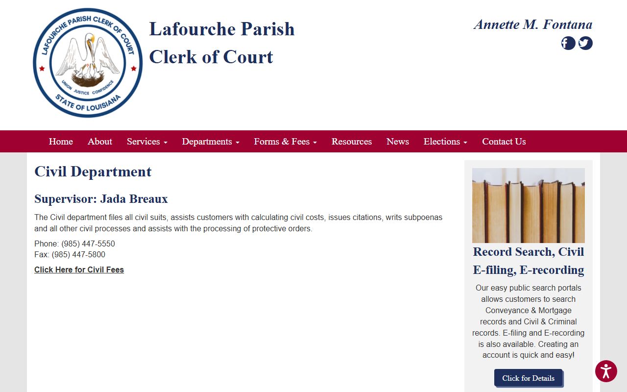 Lafourche Parish Clerk of Court civil records department
