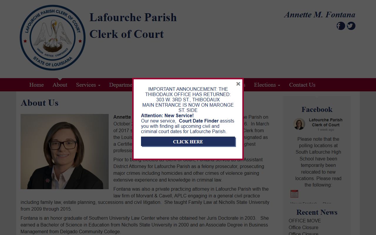 Lafourche Parish Clerk of Court records office biography