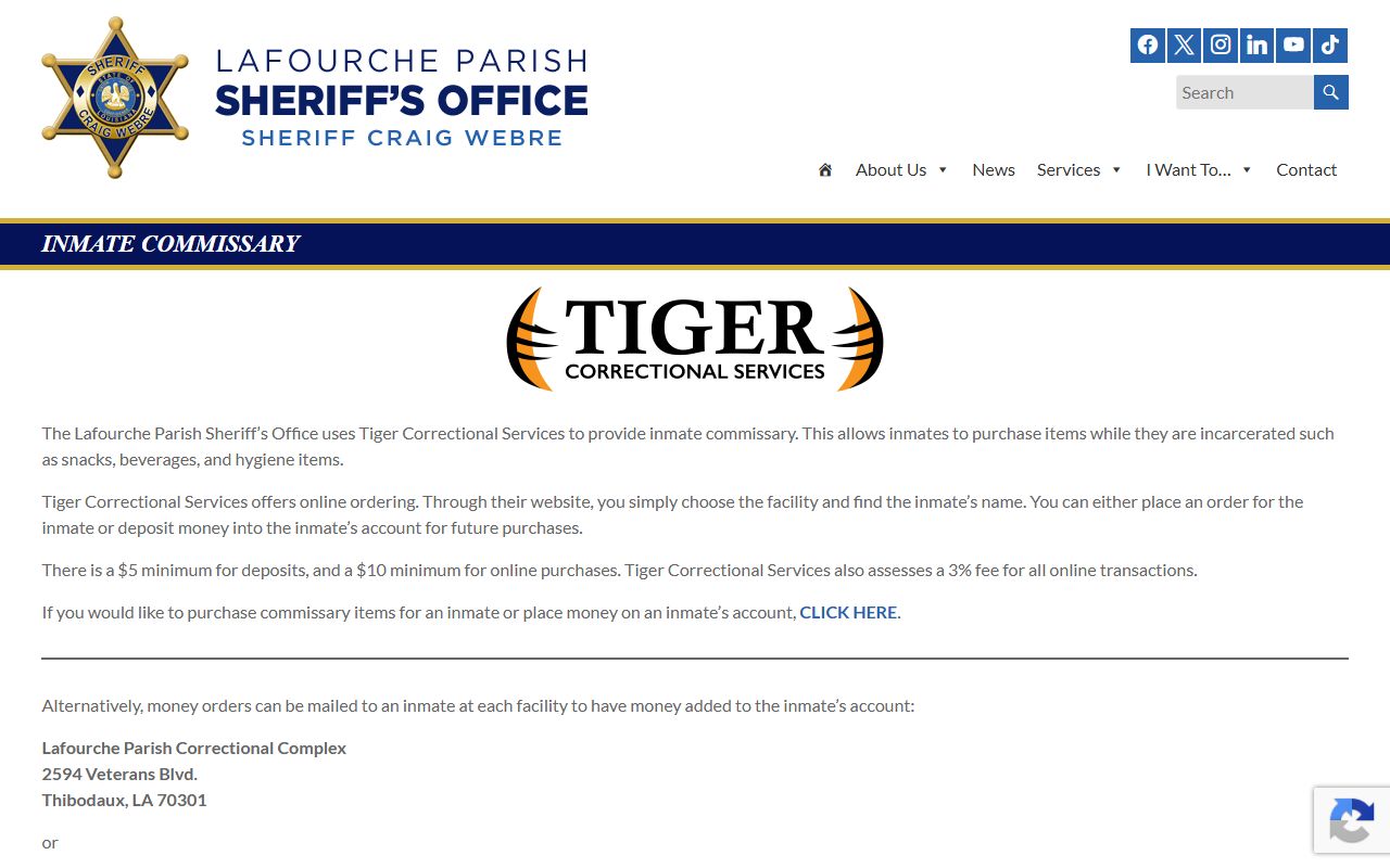 Lafourche Parish arrest records jail commissary custody source