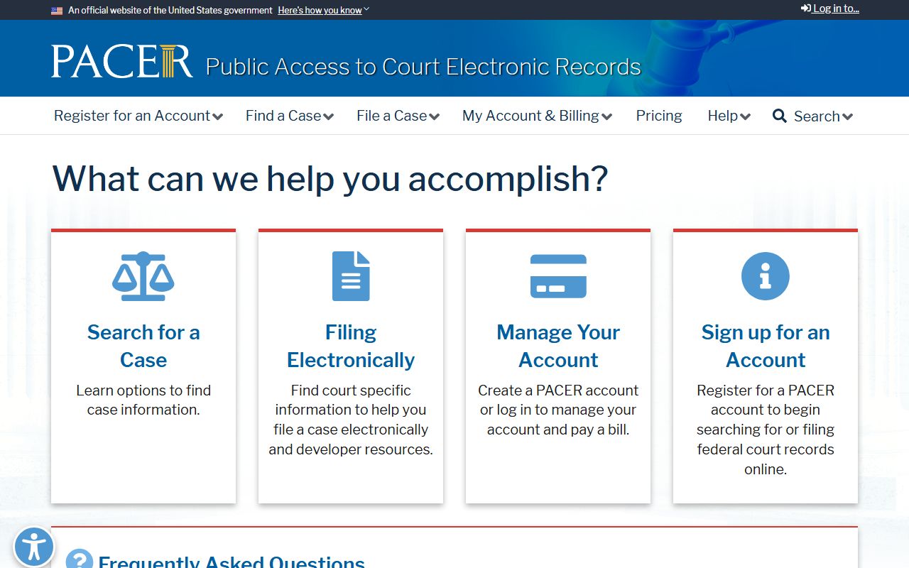 PACER federal docket search for Lafourche Parish court docket users