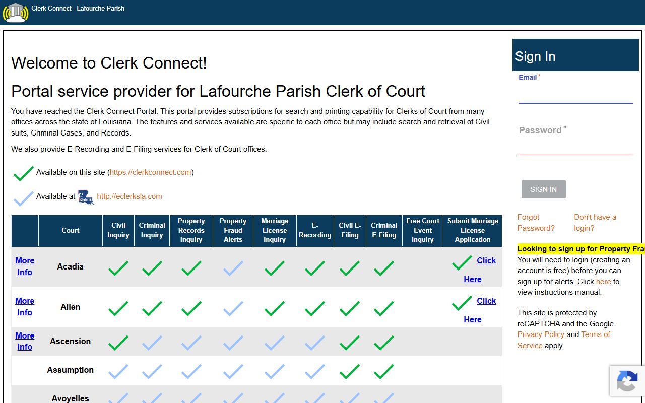 Lafourche Parish court records civil e-filing portal