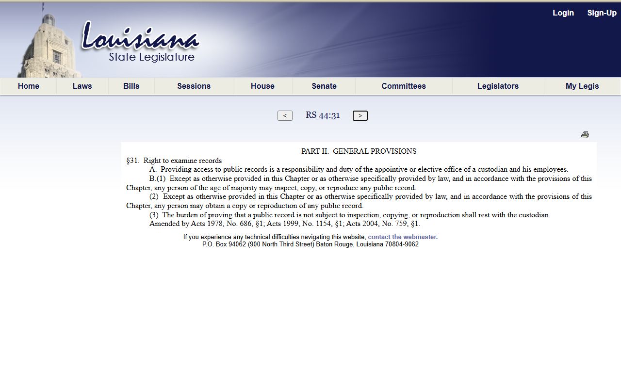 Louisiana right to examine public records for Lafourche Parish court records