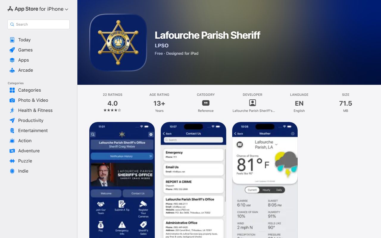 Lafourche Parish inmate records LPSO Apple app listing