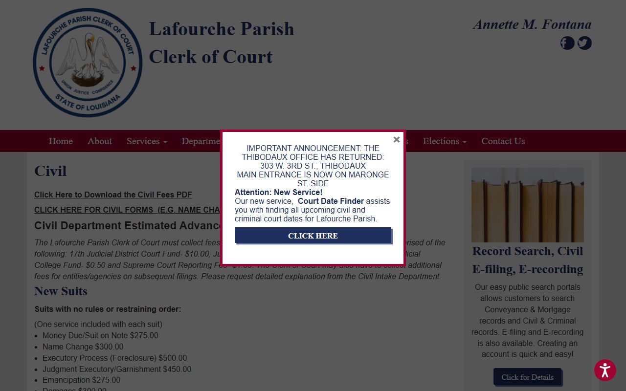 Lafourche Parish probate records civil fees page
