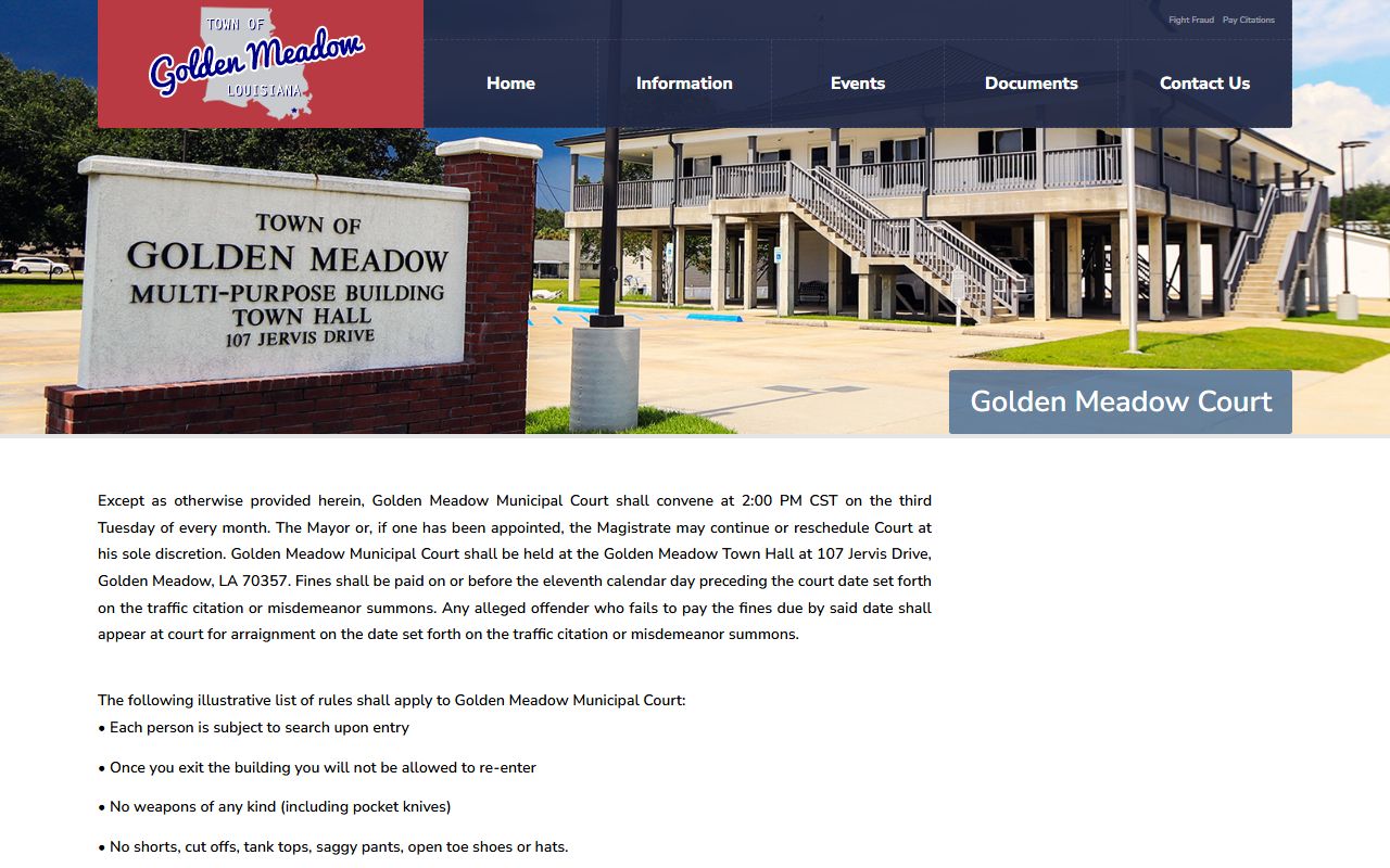 Lafourche Parish traffic court records Golden Meadow Municipal Court